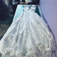 Handmade White Lace Cap Sleeve A-Line Wedding Dress V Neck Floral Embroidery Tr…