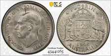 Australia, 1944 - S George VI Florin. PCGS MS 65. 22,440,000 Mintage.