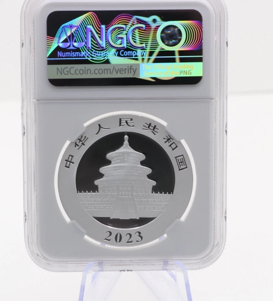 Panda de plata chino MS-70 NGC S10Y chino-como nuevo uno de los primeros 20.000 acuñados 40 Foto 2 de 4
