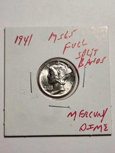 1941 UNC+++ FULL SPLIT BANDS 90% SILVER MERCURY DIME