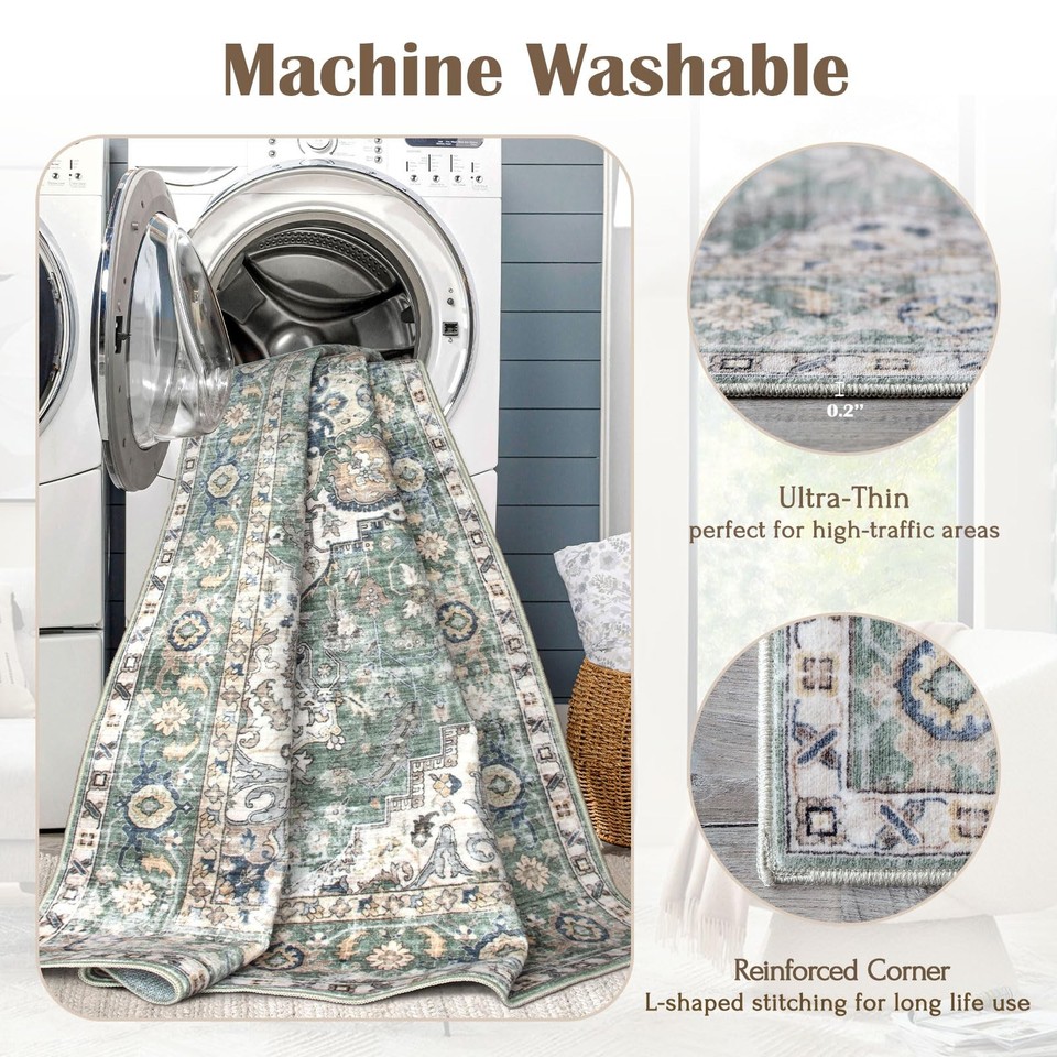 LUXRUG Area Rugs 9x12 Living Room Large Washable Sage Green Boho Rugs