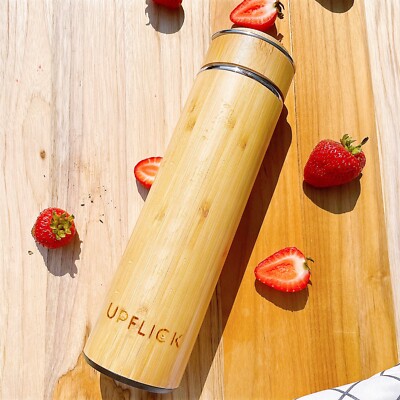 Bamboo Water Bottle Tumbler with Tea Infuser Stainless Steel 17 oz Flask