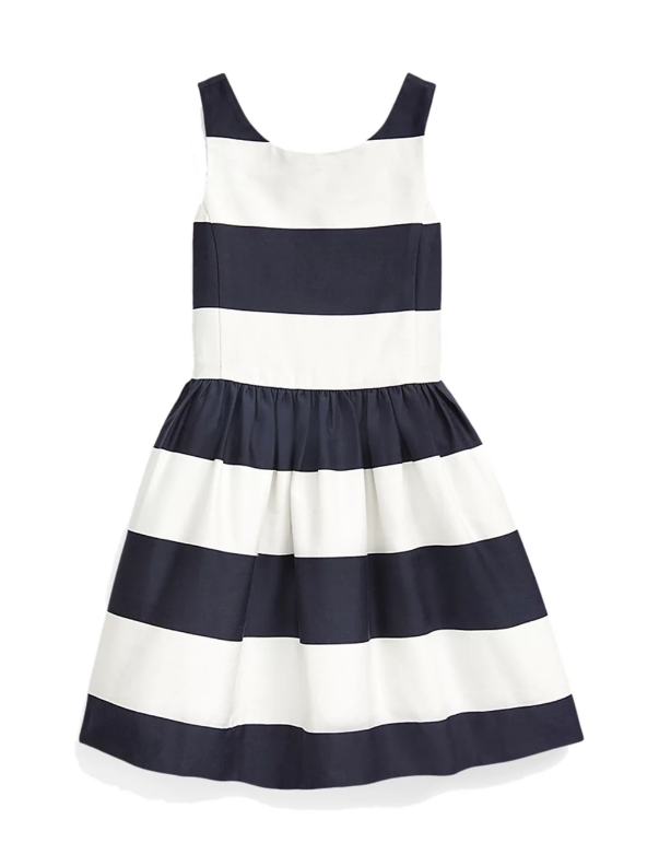 Polo Ralph Lauren Little Girls Striped Cotton Sateen Dress - Hunter Navy/Nevis Polo Ralph Lauren White Striped Sleeveless Cotton Dress Girl's L27014 Size  6 | eBay