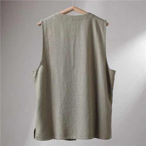 Men Retro Style Vest Waistcoat Sleeveless Cotton Linen Button Pocket Casual Top! - Picture 8 of 23