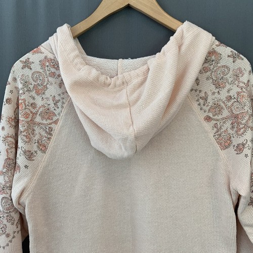 Felpa con cappuccio Y2K American Rag Cie taglia large rosa pesca paillettes floreali pullover leggero - Foto 7 di 15