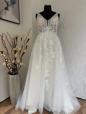 HBH Brautmode I CURVY Brautkleid A-Linie mit Träger mit Schleppe Glitzertüll - Bild 1 von 2