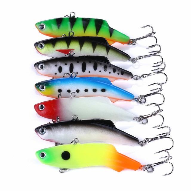 7pcs Soft Rubber Ice Fishing Lures 7.5cm/17.2g Wobbler Fish Bait VIB