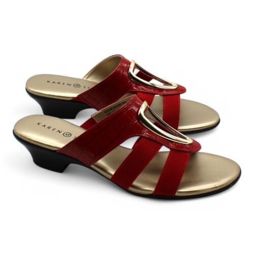 KAREN SCOTT Womens Red Crocodile Embossed Cutouts Elastic Sandals (Size 8)
