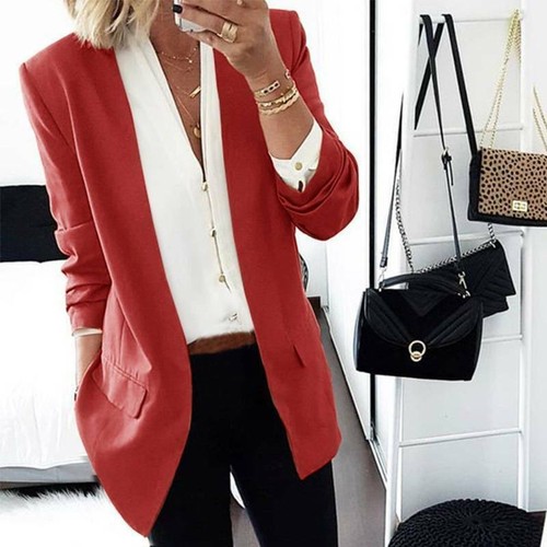 Women Long Sleeve Blazer Coat Cardigan Outwear Tops Work OL Office Suit Jacket - Picture 12 of 14