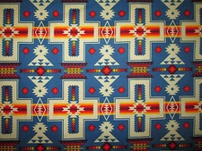 Navajo Cross Blue Orange Native American Print Cotton Fabric FQ