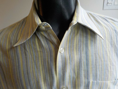 BOSS Hugo Boss Cotton and Linen LS Striped Shirt SZ L Yellow/Gray/Blue - Picture 2 of 4