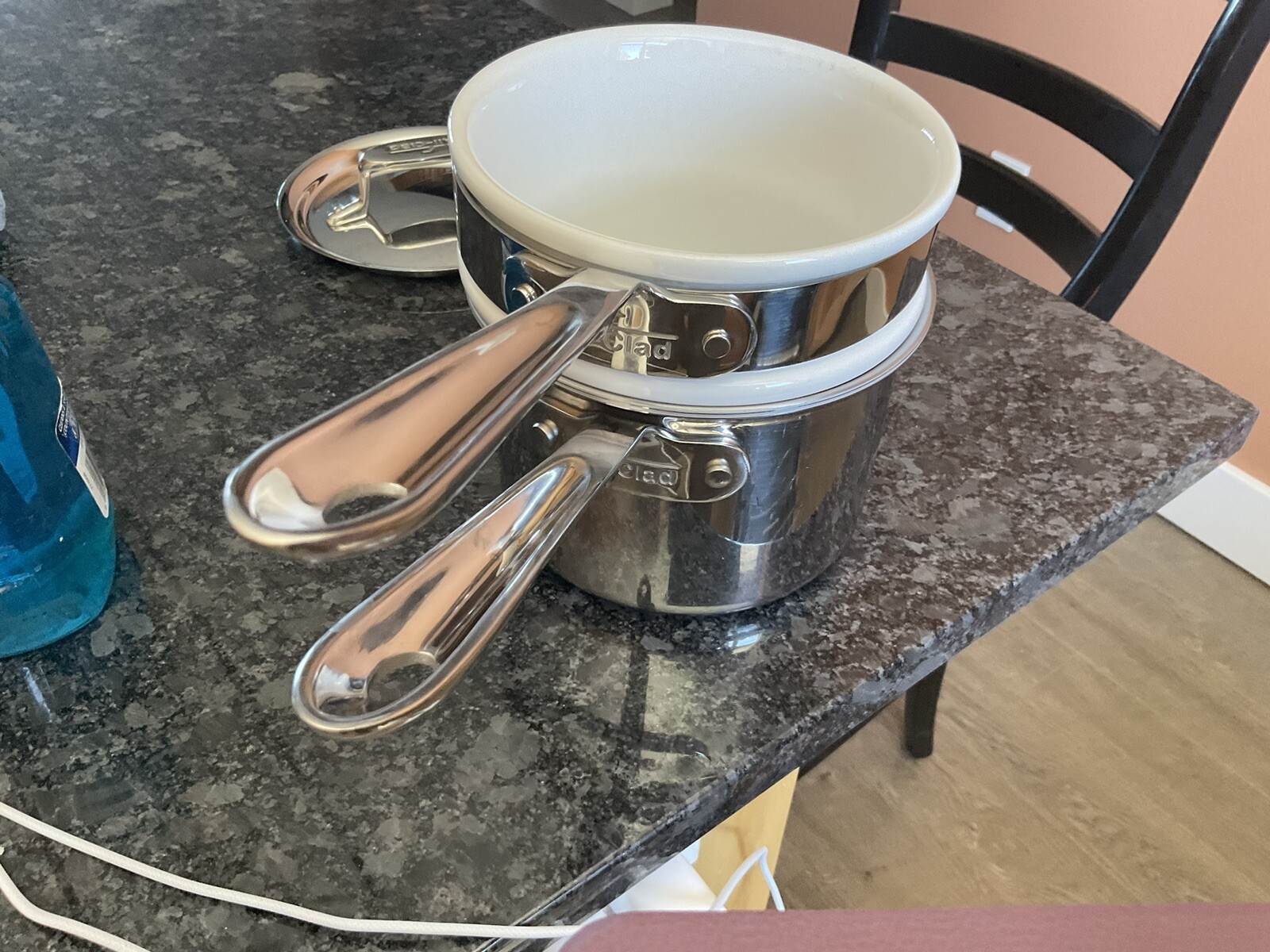 AllClad Copper Core 2qt Saucepan With Lid & Porcelain Double Boiler