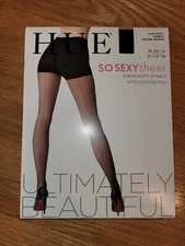 NEW Hue So Sexy Sheer Back Seam Sheers Control Top, Black.  Choose Size