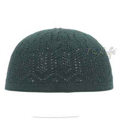 Islamic Kufi Skull Cap Dark Green 100% Cotton Open-Knit Turkish-style Taqiyah