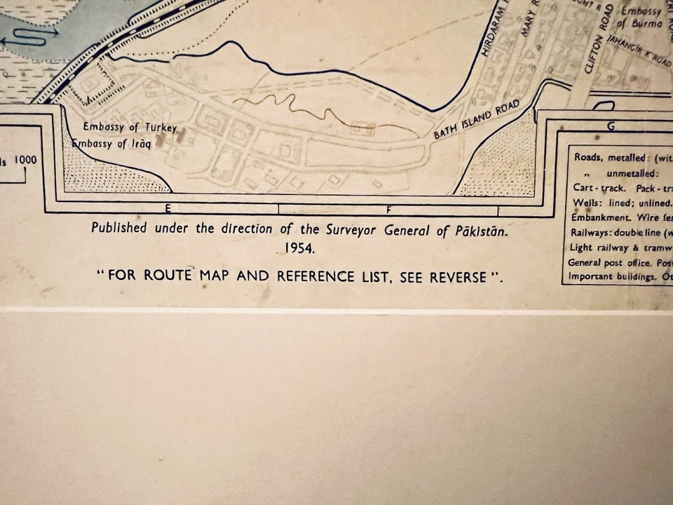 Rare Antique Karachi Pakistan City Map 1954 - First Edition - Framed - Image 2 of 3