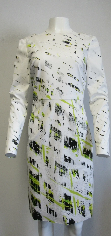 Vestido REED KRAKOFF Marfil con estampado abstracto negro y verde lima y espalda baja en V Talla 10 Foto 2 de 4