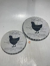 (4) Range Kleen Stove Burner Covers Farm Fresh Tin Stove Cover Hen Brown Eggs