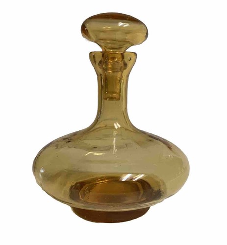 Empoli Amber Glass Decanter 7" Made In Italy Vintage Mid Century With Stopper
