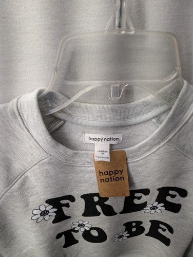 Happy Nation by Victoria Secret Gray Crop Crewneck Sweatshirt Girls +Medium NEW - Picture 3 of 13