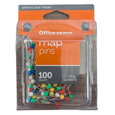 Office Depot  Brand Map Pins, Assorted, Case of 6 Boxes 100pc each  600 TOTAL 