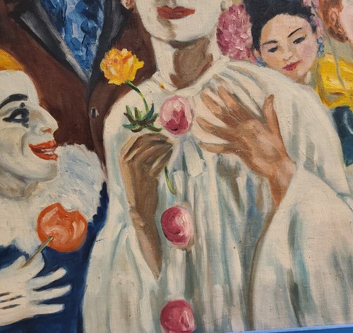 Vintage Clowns Mime OIL PAINTING - Signed, Framed - 27.5" X 21.5" Mesmerizing - Picture 5 of 22