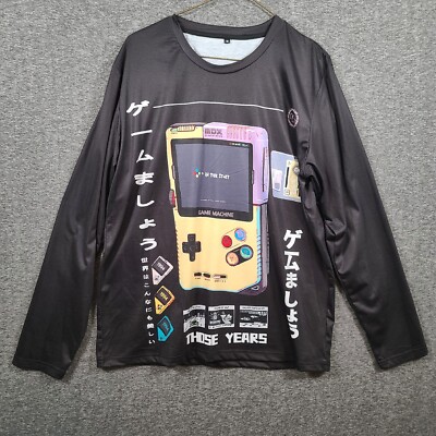 Shein Men Medium Shirt Black Gamer Japanese Writing Graphic