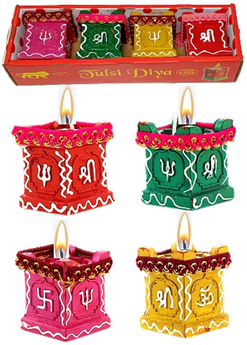 Tulsi Diya Diwali Decoration Item Gifts Terracotta Colourful ...