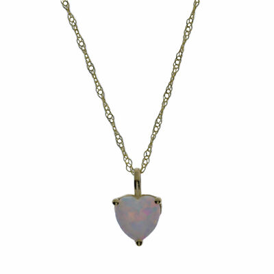 14Kt Gold Genuine Opal Heart Pendant Necklace