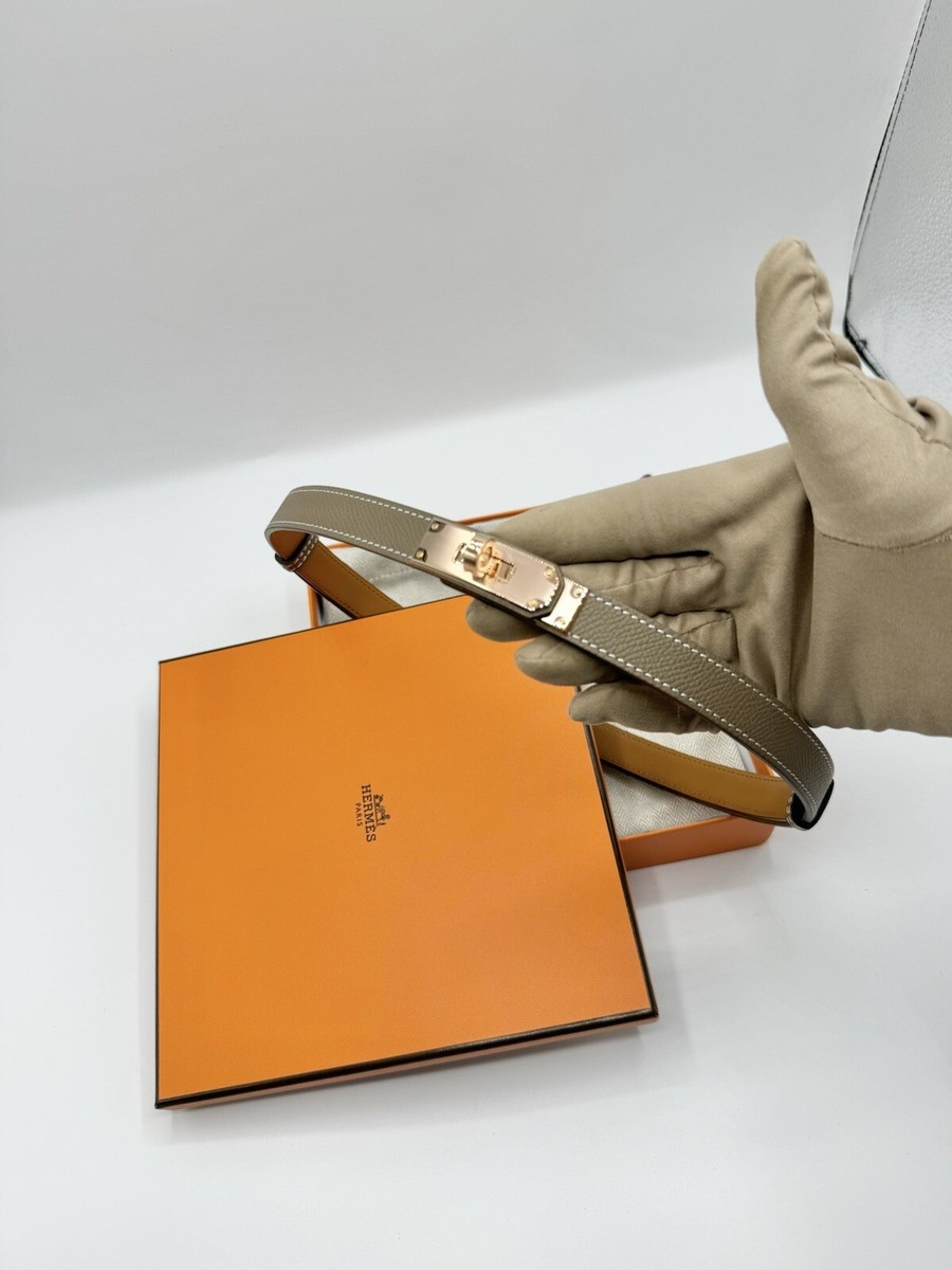 HERMÈS KELLY 18 BELT ETOUPE EPSOM w ROSE GOLD HARDWARE BRAND