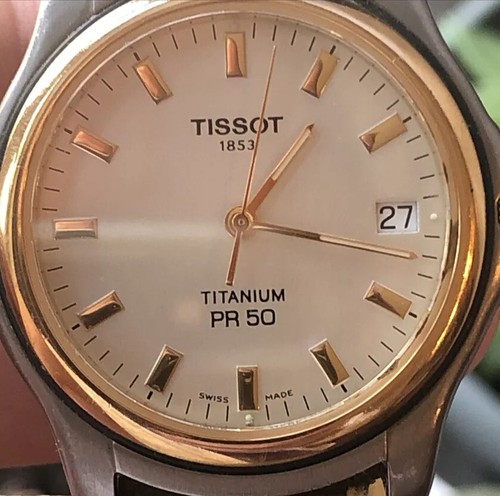 Tissot PR 50 Titanium and Gold Plate Quartz Mens Watch 1853 | eBay