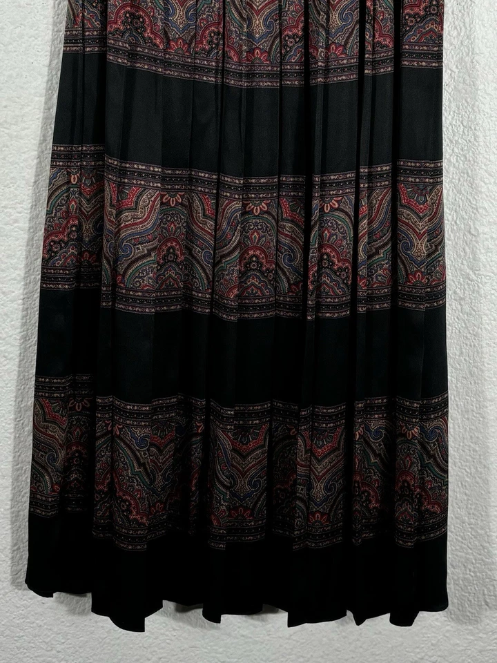 Saia Talbots Vintage Anos 90 Feminina Tamanho 6 Paisley 100% Seda Midi Multicolorida - Imagem 3 de 4