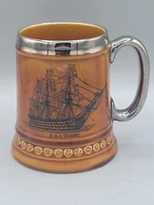 VTG 1969 Lord Nelson Pottery England Beer Stein Silver Trim HMS Victory