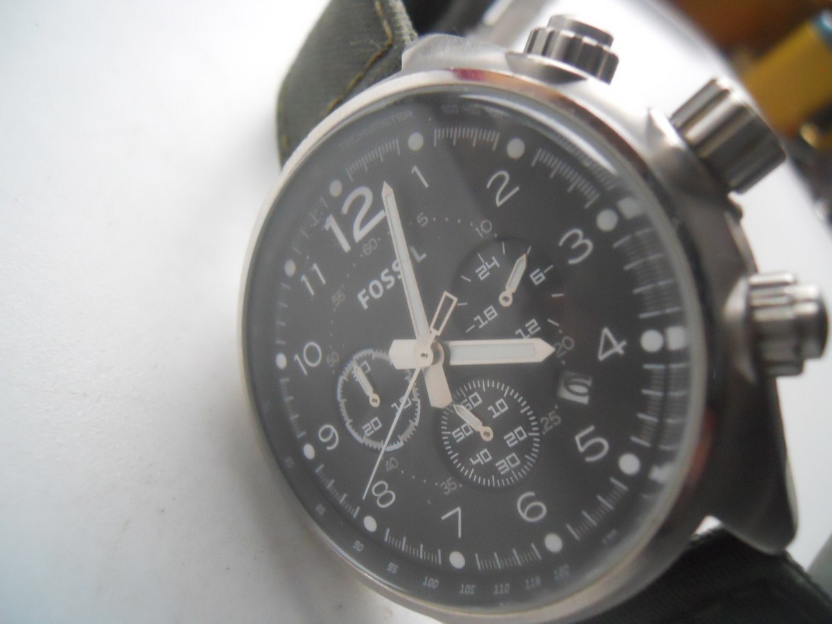 fossil 157【値引き対応可能】 Fossil Chronograph men's green Nylon band,quartz & battery