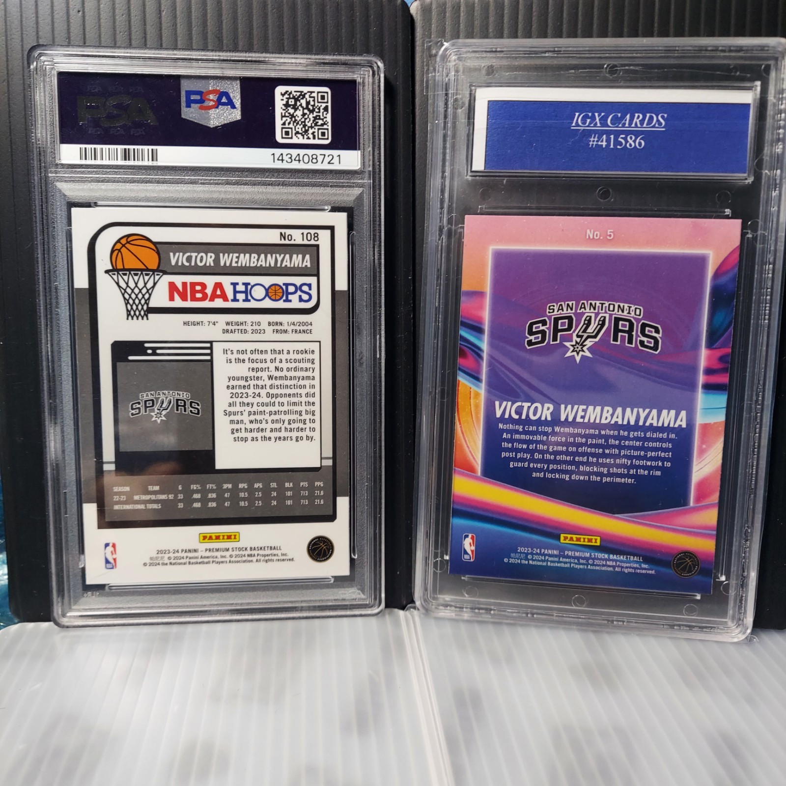 2023-24 💥Victor Wembanyama RC's💥/Premium Stock PSA 9 NMt./IGX GemMt 10 view 2