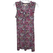 Michael Kors Floral Shift Dress Women XS Pink Daisy Ruffle Neck Preppy Aesthetic