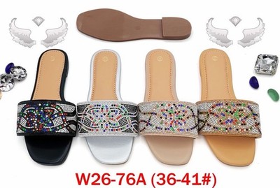 Women s Flat Sandals Slip On Beaded Rhinestone Black White Beige Brown 5.5