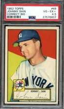 1952 Topps #49 JOHNNY SAIN Correct Bio Red Back PSA 4.5