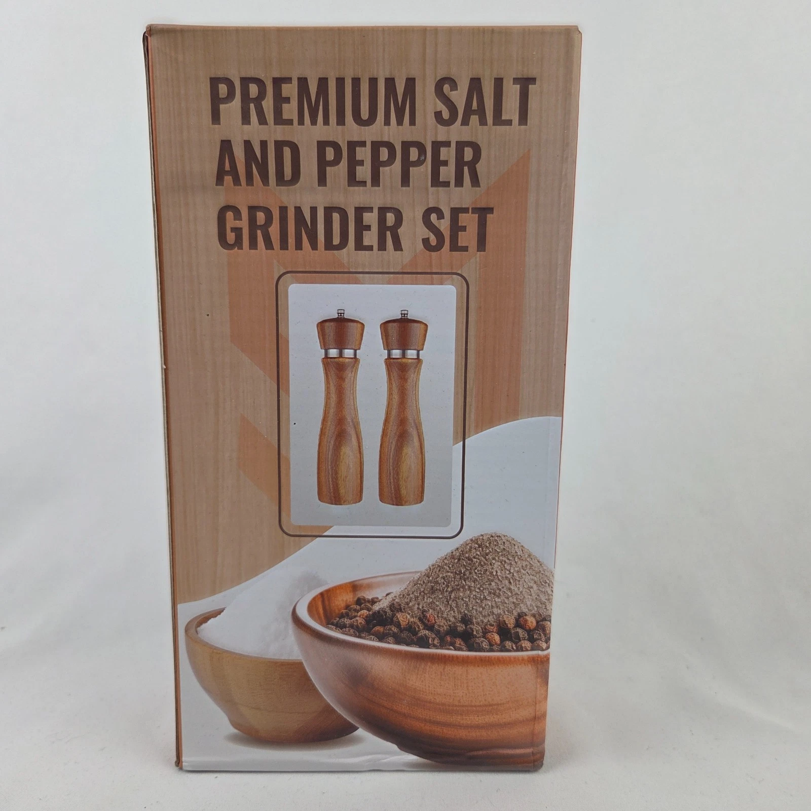 2Pcs Salt and Pepper Grinder Set Acacia Wood 21cm Adjustable Ceramic Spice Mill