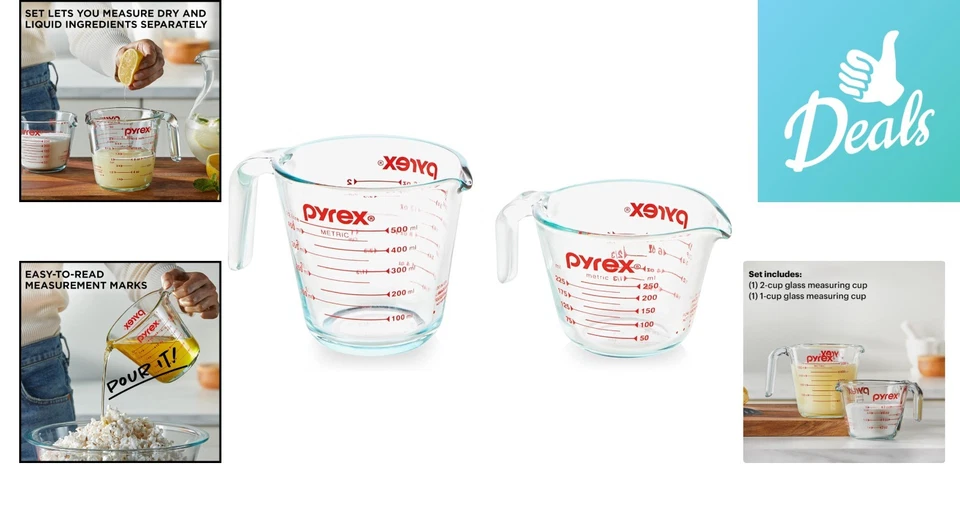 Juego de vasos medidores de vidrio de precisión, 1 y 2 tazas para preparación de cocción sin esfuerzo Foto 2 de 4