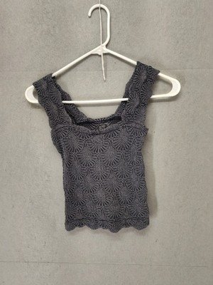 Free People Women Top Extra Small Gray Floral Pattern NylonBlend Sleeveless Tank
