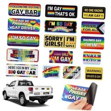 16 Pcs Gay Pride Car Magnets, Funny Rainbow Magnetic Bumper Stickers,