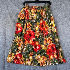 Vintage 90s Floral Boho Skirt Button Down Midi Womens 8 Tropical Animal Print