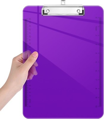 Piasoenc Plastic Clipboards, Translucent Ruler Clip Board 8.5 x 11, Purple 