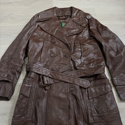 1970's Men's Leather Pea Coat Trench Jacket International