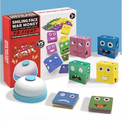 Wooden Face Changing Magic Cube Game with Bell Wood Blocks Stacking Toys