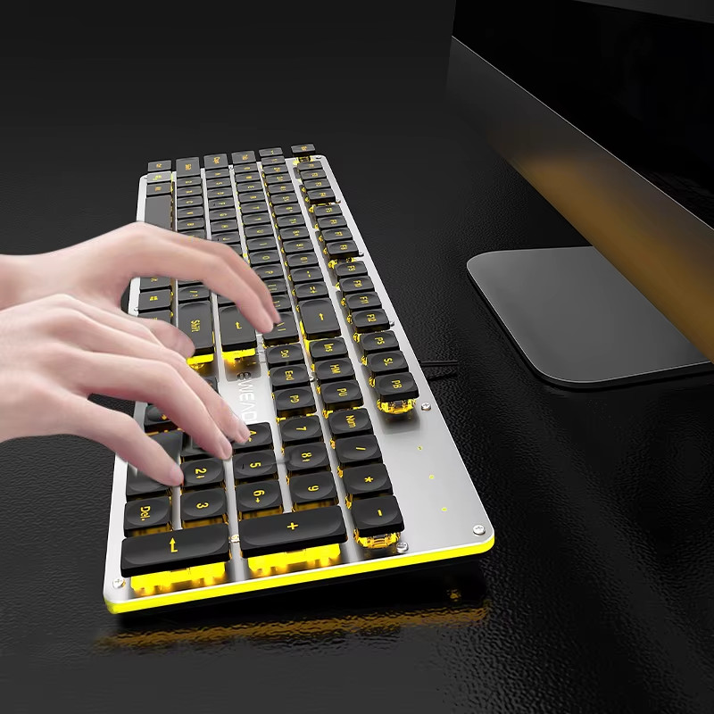 GX710S Office Keyboard Silent, All-Metal Panel 104 Keys Wired Water Drop Keycaps