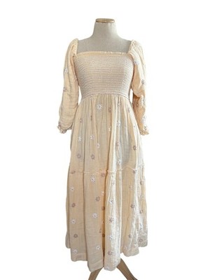 Free People Womens Sz XS Dahlia Floral Embroidered Maxi Dress Puff Sleeve |  eBay