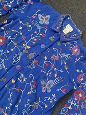 The Quacker Factory Butterfly Garden Beaded Jacket Blue Womens XL Embroidered