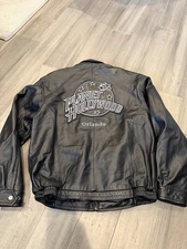 Vintage 90s Planet Hollywood Leather Bomber Flight Jacket Medium Black