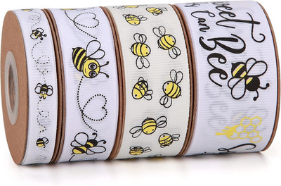Bee Ribbon 4 Rolls Total 40 Yards Bumble Baby Bee and Flower Grosgrain Ribbons U